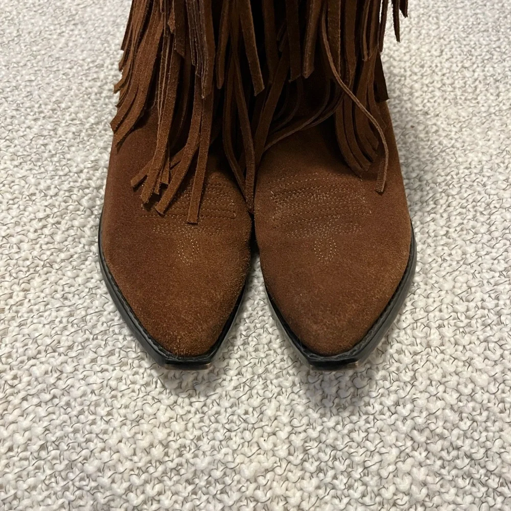 Smoky Mountain Wisteria Suede Studded Kids Brown Western Cowboy Fringe Boots 4
